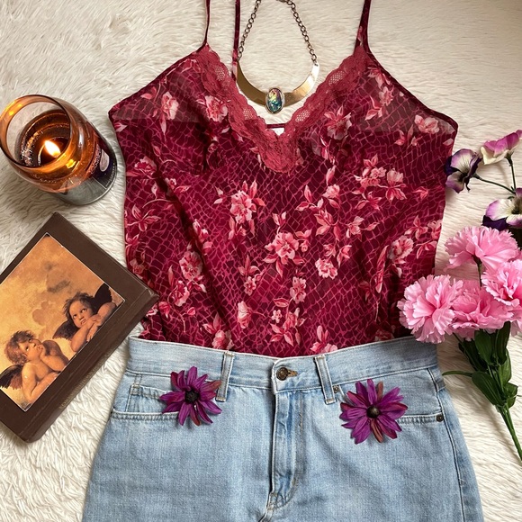 Secret treasures maroon lace floral cami - Picture 10 of 15